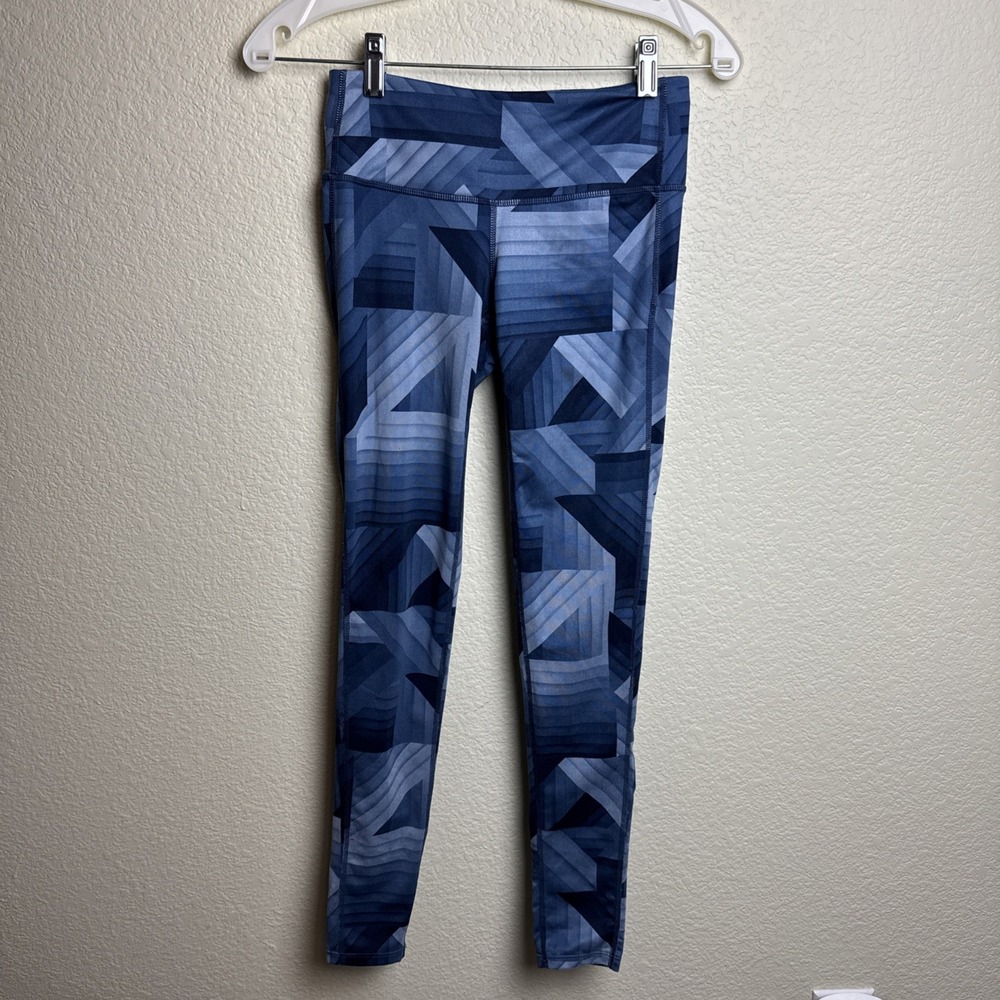 Athleta‎ Blue Geometric Abstract Prism Print Yoga Leggings Athleisure Pants XS